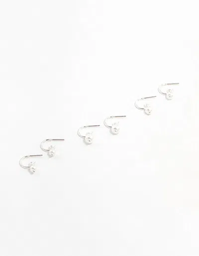 Lovisa Graduating Silver Pearl Drop Huggie Earrings 3-pack In White
