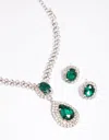 Lovisa Green Diamante Teardrop Necklace And Earrings Set In Multi
