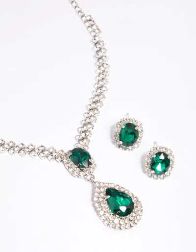 Lovisa Green Diamante Teardrop Necklace And Earrings Set In Multi