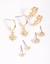 Lovisa Green Fluorite Star Earring Stack Pack In Gold
