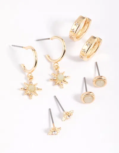 Lovisa Green Fluorite Star Earring Stack Pack In Gold