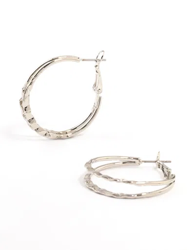 Lovisa Hammered Rhodium Double Hoop Earrings In Silver