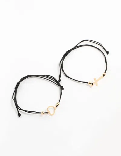 Lovisa Heart & Cross Fabric Rope Bracelets 2-pack In Gold