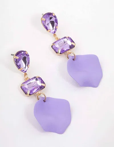 Lovisa Lilac Pear & Rectangle Diamante Petal Drop Earrings In Gold