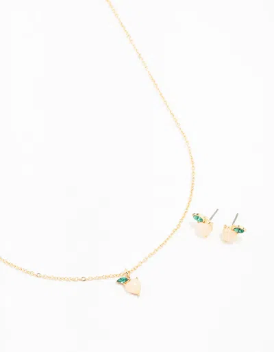 Lovisa Mini Gold Apple Necklace & Earring Set In Pink