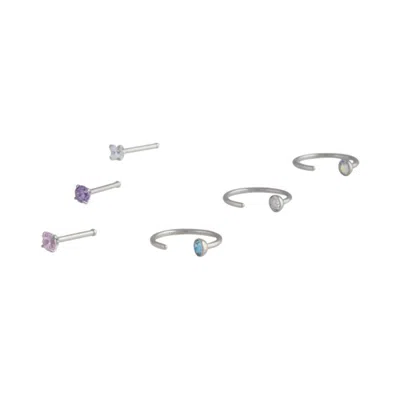 Lovisa Mixed Diamante Nose Ring & Stud 6 Pack In Silver