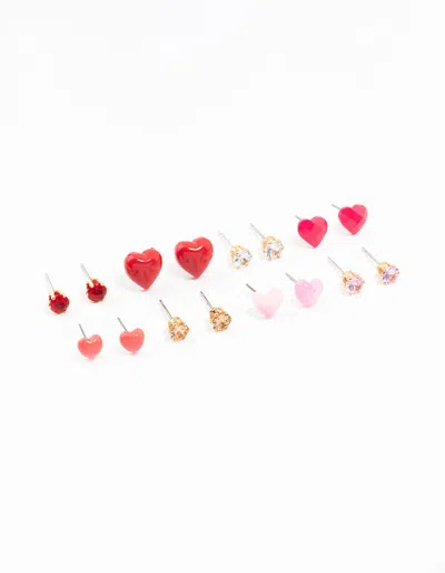 Lovisa Mixed Gold Love Heart Earrings 8-pack In Pink
