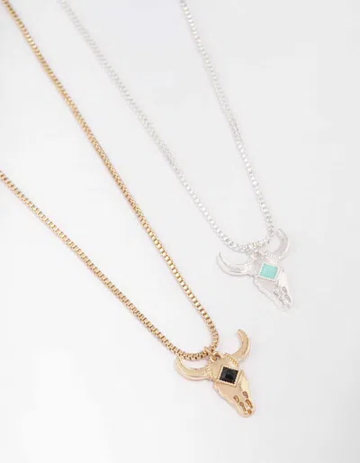 Lovisa Mixed Metal Bull Head Necklace In Blue
