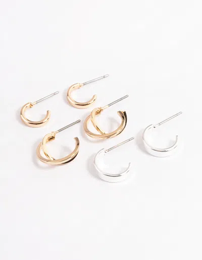 Lovisa Mixed Metal Cross Over Hoop Earring Pack In Metallic