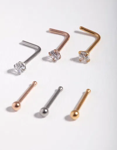 Lovisa Mixed Metal Cubic Zirconia 6-pack Nose Studs In Multi