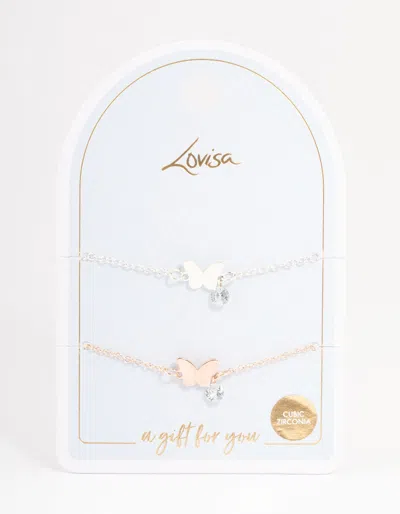 Lovisa Mixed Metal Cubic Zirconia Butterfly Bracelet Pack In Multi