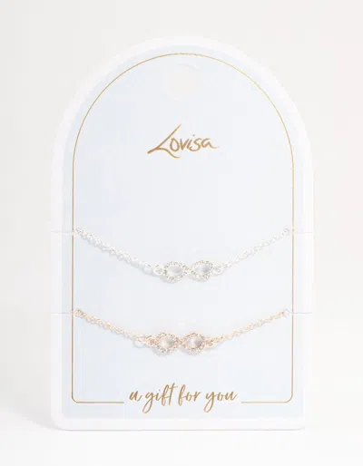 Lovisa Mixed Metal Diamante Infinity Bracelet Pack In Metallic