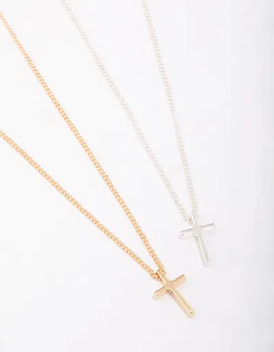 Lovisa Mixed Metal Plain Cross Necklace Pack In Metallic