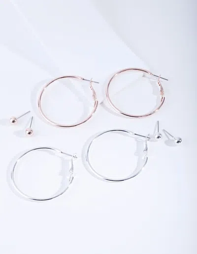 Lovisa Mixed Metal Stud Hoop Earring 4-pack In Metallic