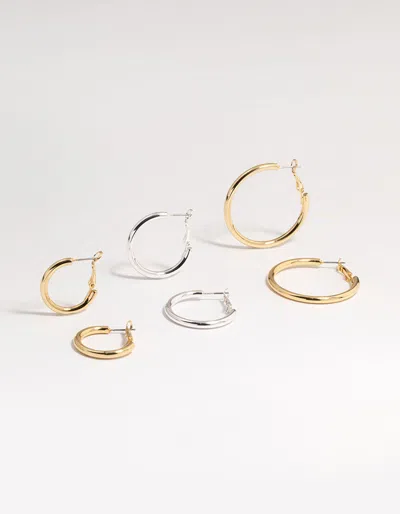 Lovisa Mixed Metals Basic Thick Hoop Earrings 3-pack In Metallic