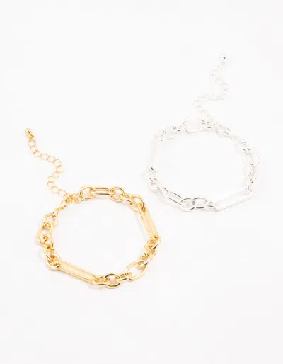 Lovisa Mixed Metals Chain Bracelets 2-pack In Metallic