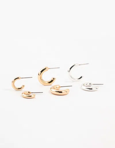 Lovisa Mixed Metals Chunky Huggie Hoop Earrings In Metallic