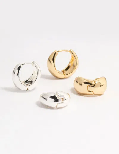 Lovisa Mixed Metals Clean Hoop Earrings 2-pack In Metallic