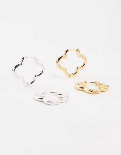 Lovisa Mixed Metals Clover Hoop Earrings 2-pack In Metallic