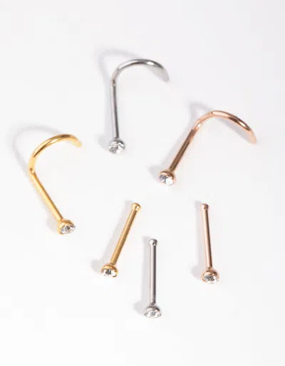 Lovisa Mixed Metals Diamante 6-pack Nose Studs In Multi