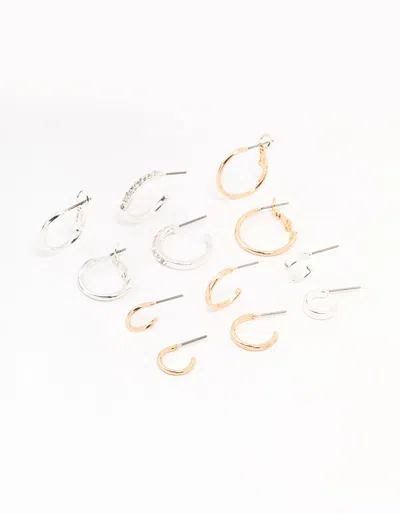 Lovisa Mixed Metals Diamante Sleeper Earrings 6-pack In Multi