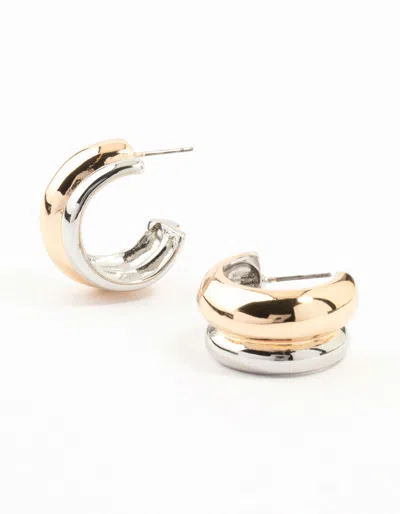 Lovisa Mixed Metals Gold & Silver Ridged Hoop Earrings In Metallic