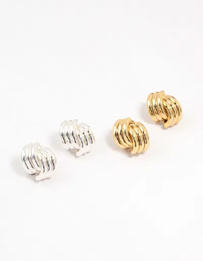 Lovisa Mixed Metals Knotted Stud Earrings 2-pack In Metallic