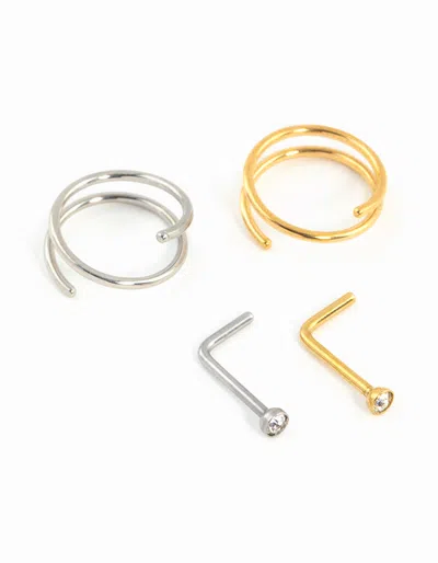 Lovisa Mixed Metals Nose Stud & Spiral 4-pack