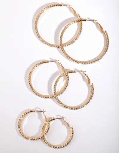 Lovisa Mixed Size Gold Diamante Hoop 3 Pack