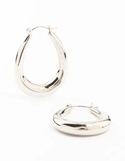 Lovisa Narrow Rhodium Teardrop Hoop Earrings In Silver