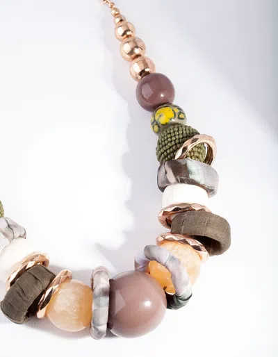 Lovisa Neutral Green Bead Necklace In Multi