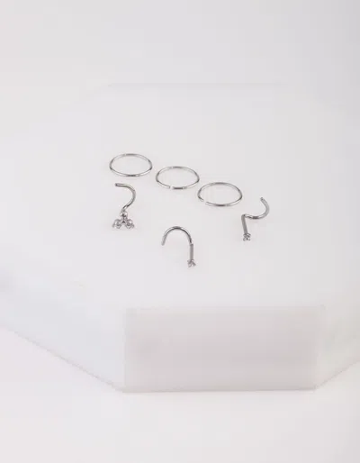 Lovisa Nose Ring & Stud 6 Pack In Silver