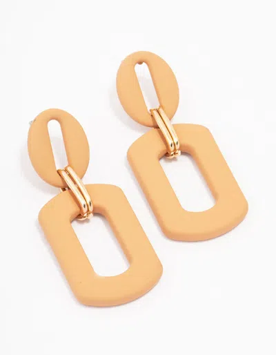 Lovisa Orange Mini Ribbed Interlock Link Drop Earrings In Brown