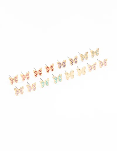 Lovisa Pastel Gold Butterfly Earrings 8-pack In Multi