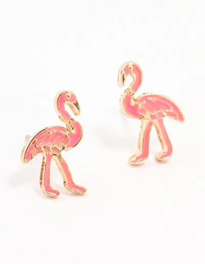 Lovisa Pink Epoxy Gold Flamingo Stud Earrings