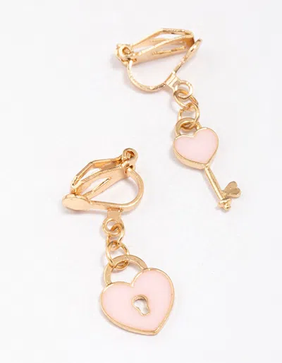 Lovisa Pink Heart & Lock Clip-on Earrings In Gold