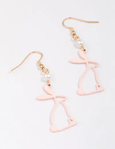 Lovisa Pink Rabbit & Pearl Drop Earrings In Gold