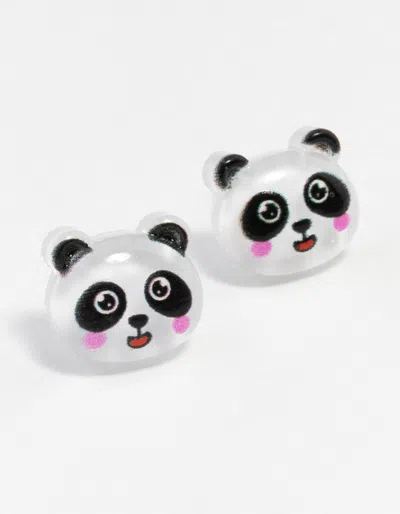 Lovisa Plastic Blush Panda Stud Earrings In White
