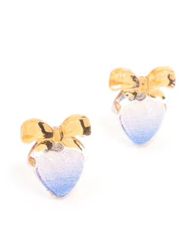 Lovisa Plastic Bow Heart Stud Earrings In Blue