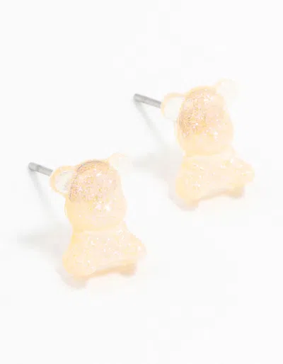 Lovisa Plastic Holographic Teddybear Stud Earrings In Yellow