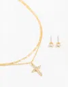Lovisa Premium Gold Plated Crystal Stud & Cross Necklace Set, 13.5 Inches In Multi