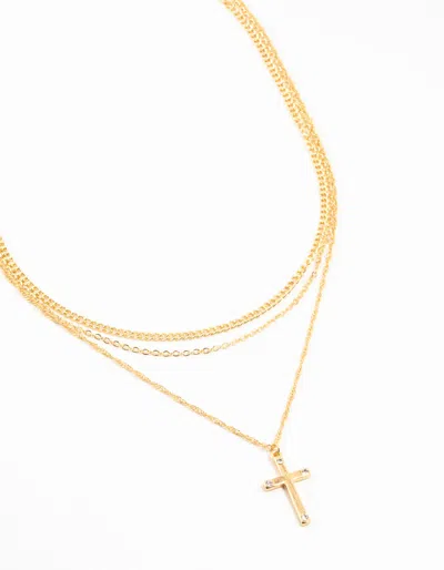 Lovisa Premium Gold Plated Diamante Crystal Cross Necklaces Trio, 18 Inch In White