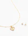 Lovisa Premium Gold Plated Heart Mary Necklace & Stud Earrings Set, 18 Inch In Multi