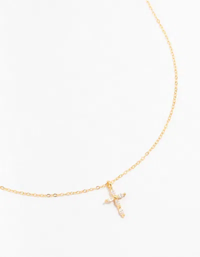 Lovisa Premium Gold Plated Sterling Silver Cubic Zirconia Classic Cross Necklace In Multi