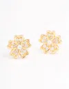 Lovisa Premium Gold Plated Sterling Silver Cubic Zirconia Flower Studs In Gold