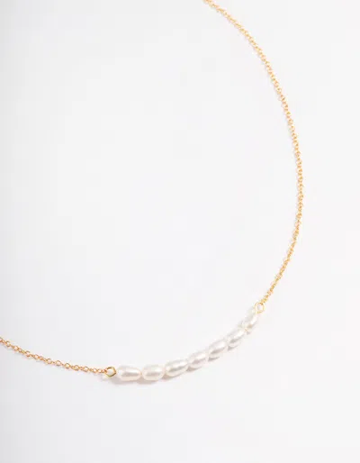 Lovisa Premium Gold Plated Sterling Silver Freshwater Pearl Row Choker In Beige