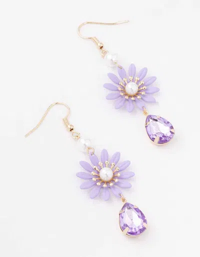 Lovisa Purple Flower Pearl Drop Earrings In Gold