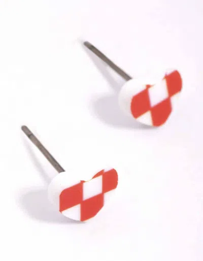 Lovisa Red Checkered Heart Stud Earrings