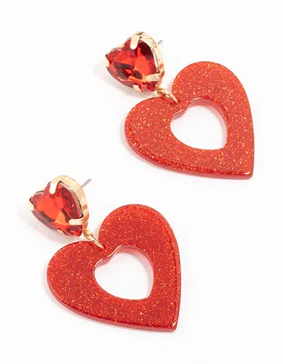 Lovisa Red Diamante Glitter Gold Heart Drop Earrings