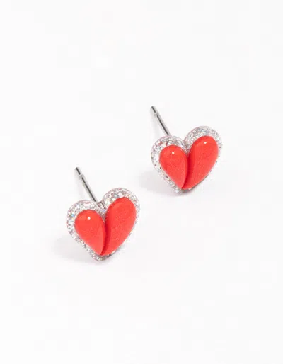 Lovisa Red Puffy Heart Glitter Stud Earrings